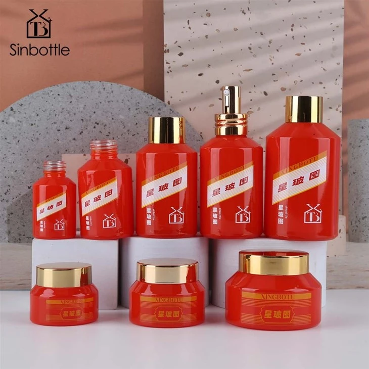 Cosmetic Glass Bottle Set Cream Jar With Hand-Pull Pad Toner Glass Container Large Capacity Lotion Bottle